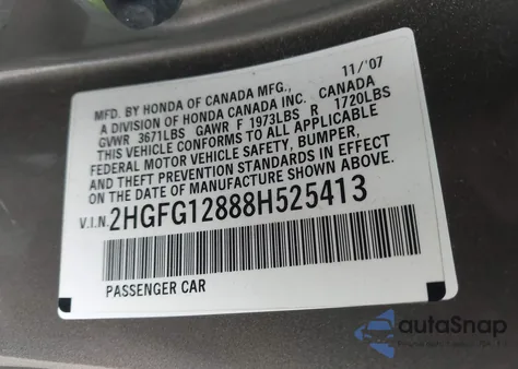 2008 Honda Civic Ex from USA, damaged, VIN 2HGFG12888H525413